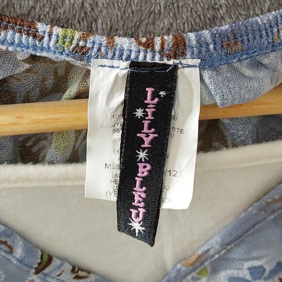 Vintage Lily Bleu Girls Sheer Floral Top Blue Brown Layered Size 10/12 - Picture 2 of 8